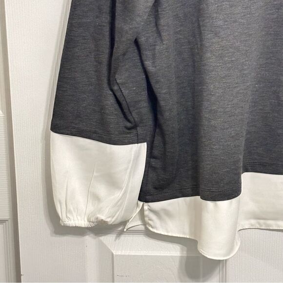 Anne Klein | Women’s Dark Grey Sweatshirt Pullover Top White Sheer Trim Size XL - Picture 11 of 15
